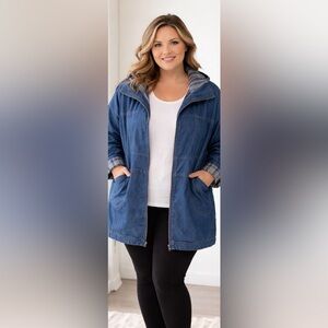 Blue Denim Jacket with Plaid Lining